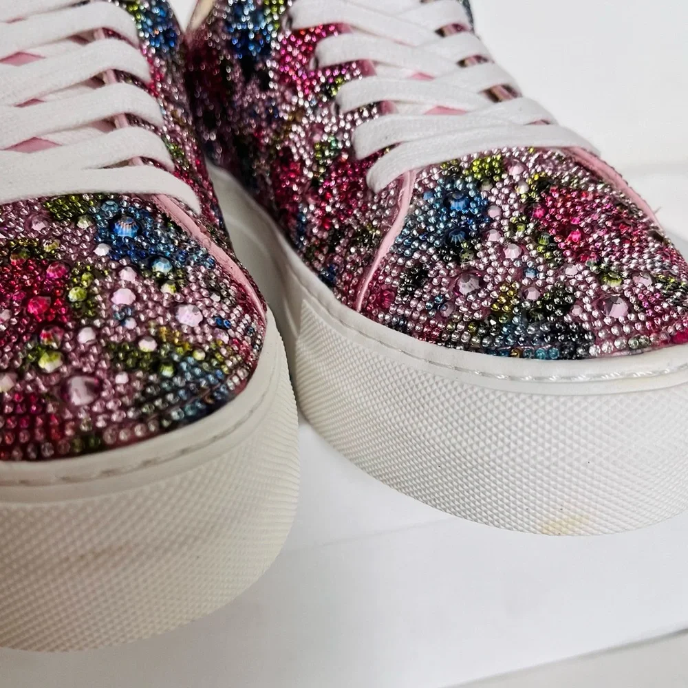 Betsey Johnson Sidny rhinestone floral Pink and Silver Sneakers 6.5 - Picture 9 of 10